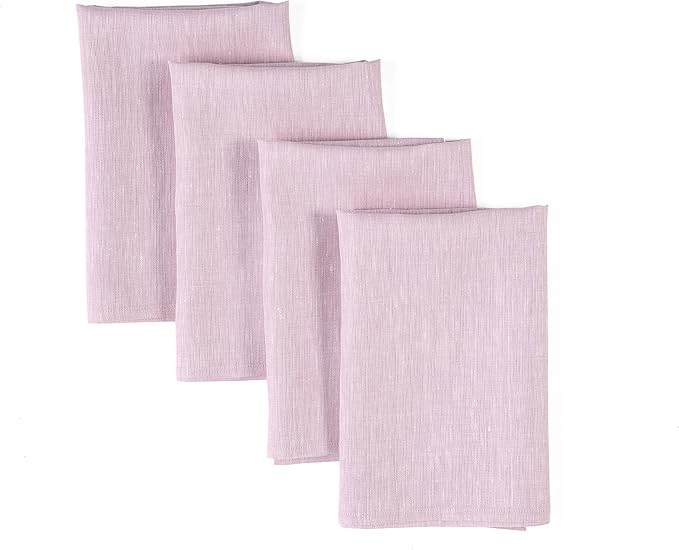 Solino Home Linen Napkins Set of 4-100% Pure Linen Bubblegum Pink Dinner Napkins Cloth 20 x 20 Inch for Valentines - Athena, Handcrafted and Machine Washable
