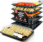 10 Pack Catering Trays with Lids – 13" Serving Tray with Lid, Heavy Duty Recyclable Plastic Party Platters for Catering, Buffet, Picnics & Events – Food Trays with Clear Lid (13.39 × 9.84 × 2.95 inch)