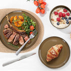 E-far Stoneware Dinnerware Sets for 6, 18 Pieces Reactive Glaze Plates and Bowls Sets, Elegant Dishes with Rustic Terracotta Clay Base, Dishwasher & Microwave Safe, Scratch Resistant, Deep Camel