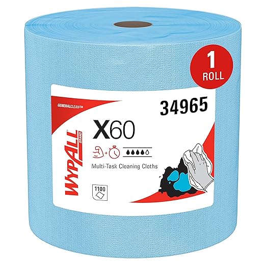 WypAll GeneralClean X60 Cloths Multi-Task Cleaning Wipes, Jumbo (34965), Strong and Absorbent Towels, Blue (1 Roll of 1,100 Sheets, 1,100 Sheet Total)