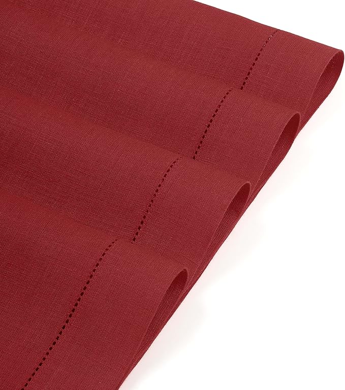 D'Moksha Homes Red Linen Placemats Set of 6 - Classic Hemstitch Placemats 14 x 19 Inch - 100% Pure Linen Table Mats for Valentines, Holiday, New Year - Handcrafted and Machine Washable