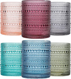 JOVGANK Colored Vintage Hobnail Drinking Glasses Set of 6, Embossed Water Tumbler 12oz, Kitchen & Bar Beaded Glass Cups, Beverage Glass Cups for Water, Beer, Juice, Housewarming and Mother's Day Gift