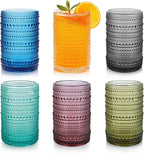 HomeVogue 15oz Colored Hobnail Drinking Glasses with Straws Set of 6, Vintage Glassware Old Fashioned Beverage Glasses, Cocktail Glass Set, Kitchen Water Glasses Cup, for Beer, Smoothie, Juice