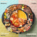 Stariver Hot Pot Electric with Grill 2 in 1, Indoor Korean BBQ & Shabu Shabu, Features Easy-clean Non-stick Coating, Dual Controls, 1800W Fast Heating, Perfect for Family Gatherings or Friends Parties