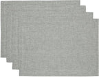 Solino Home Linen Cloth Placemats Set of 4-100% Pure Linen Chambray Grey Placemats 14 x 19 Inch - Athena
