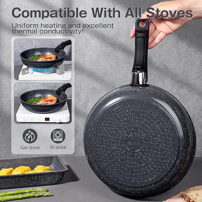 GiPP Ceramic Pots and Pans Set Non Stick, Nonstick Detachable Handle Cookware Sets, Non Toxic Induction Kitchen Pot and Pan with Removable Handle, Healthy RV Cookware, Dishwasher ＆Oven Safe, 7 Piece