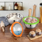 LIANYU Mixing Bowls with Lid Set of 3, Large & Small Stainless Steel Metal Salad Mixing Bowls, 1.5 & 3 & 4.6QT Sizes For Kitchen Cooking, Baking, Storage, Food Prepping, Serving, Three-Color