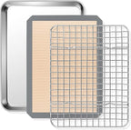 P&P CHEF 9 x 7 x 1 Inch Toaster Oven Pan with Grid Rack and Silicone Mat, Stainless Steel Toaster Oven Tray Baking Pan with Cooling Roasting Rack, Dishwasher Safe (3Pcs)