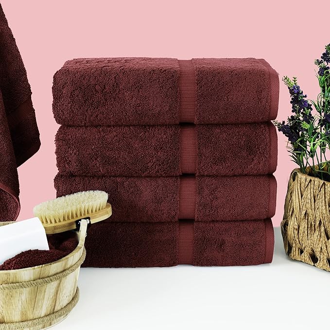 Chakir Turkish Linens | Hotel & Spa Quality 100% Cotton Premium Turkish Towels | Soft & Absorbent (4-Piece Bath Towels, Cranberry)