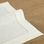 Solino Home Ivory Linen Napkins Set of 6-100% Pure Linen Hemstitch Dinner Napkins 20 x 20 Inch for Holiday, New Year - Classic Hemstitch