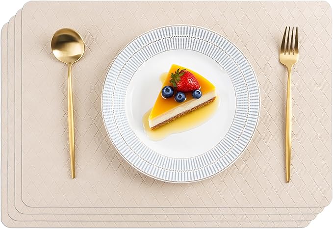 POLYTE Indoor/Outdoor Washable Geometric Vinyl Faux Leather Table Dining Placemats, Set of 4