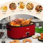 24 Quart Electric Roaster Oven with Visible & Self-Basting Lid, Large Turkey Roaster with Defrost Warm Function, Adjustable Temperature, Removable Pan Rack, Stainless Steel