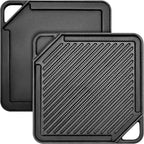 GGC Cast Iron Reversible Griddle, 2-In-1 Griddle Pan for Gas Grills and Stove Tops, 10 x 10 Square Baking Flat and Ribbed Griddle Plate
