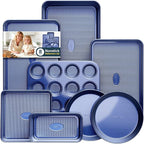 Baking Pans Set 8-Piece Bakeware Sets, Baking Sets for Cooking Nonstick Oven Pan Set, Baking Sheet Set, Cookie Sheets for Baking, Muffin Pan, Ceramic Coated Blue