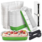 NPLUX 50 PACK Mini Cake Pans with Lids and Spoons, Rectangular Aluminum Foil Bread Pan, Mini Loaf Pans and Food Containers with Lids(Grass Green, 6.8oz)