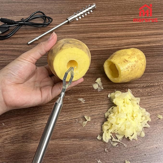 Zucchini Corer Electric Vegetable Core Remover with 2 Cutter Heads, Cordless Portable Machine Scraper, Stainless Steel Rechargeable Kitchen Drill for Jalapeno Veggie Fruit Digging Scraping Fish Scale
