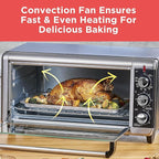 BLACK+DECKER TO3250XSBD 8-Slice Extra Wide Convection Countertop Toaster Oven, Includes Bake Pan, Broil Rack & Toasting Rack, Stainless Steel/Black