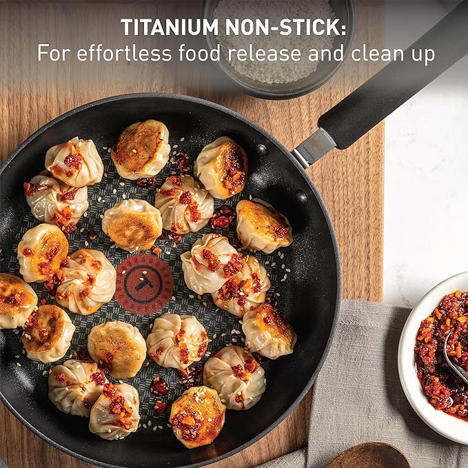 T-fal Ultimate Hard Anodized Nonstick Pots and Pans Set 14 Piece, Oven Broiler Safe 400F, Kitchen Cooking Set w/Fry Pans, Saucepans, Griddle, Dutch Oven, Dishwasher Safe, Cookware, Onyx
