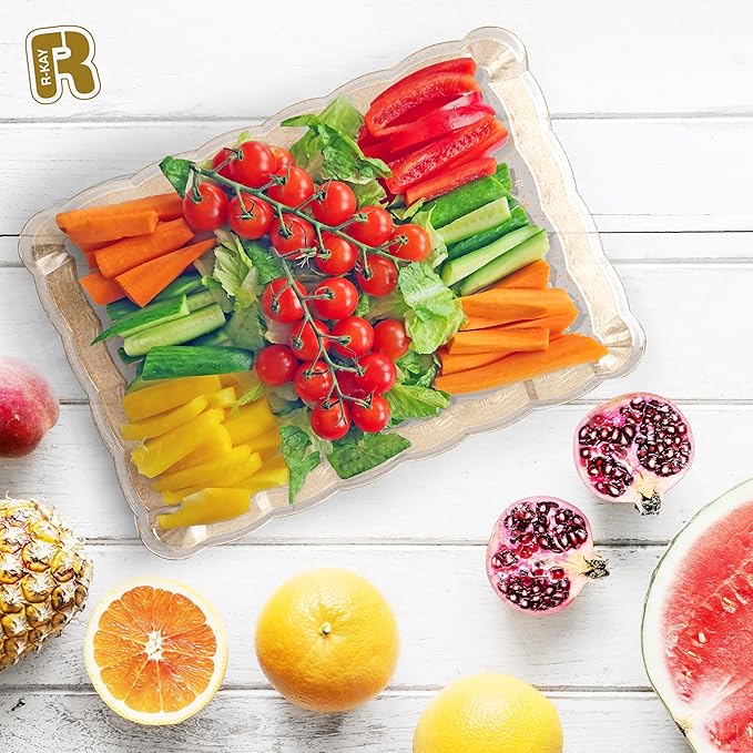 6 Pack Gold Glitter Plastic Serving Trays for Party, 9 x 13 Inch - Heavy Duty Plastic Gold Trays for Food - Rectangular Party Serving Platters