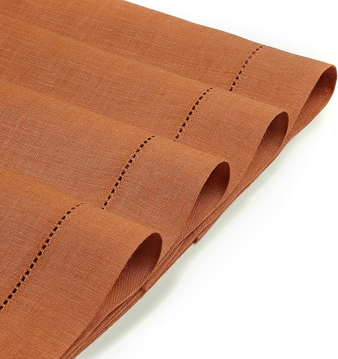 D'Moksha Homes Rust Linen Placemats Set of 4 - Classic Hemstitch Placemats 14 x 19 Inch - 100% Pure Linen Table Mats for Winter, Holiday, New Year - Handcrafted and Machine Washable