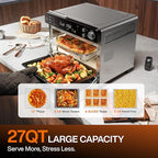 Typhur Sync Oven with Smart Wireless Meat Thermometer Probe, 12‑in‑1 Countertop Air Fryer Toaster Oven Combo, 360° Turbo Convection, Dehydrator, Recipes & 5 Accessories, Large 27QT, Stainless Steel
