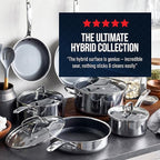 Blue Diamond Hybrid Nonstick Stainless Steel 16 Piece Cookware Set, Tri-Ply PFAS-Free Ceramic Diamond Bond Pots & Pans, Dishwasher & Oven Safe to 850F, Induction Ready, Metal Utensil Safe, Silver