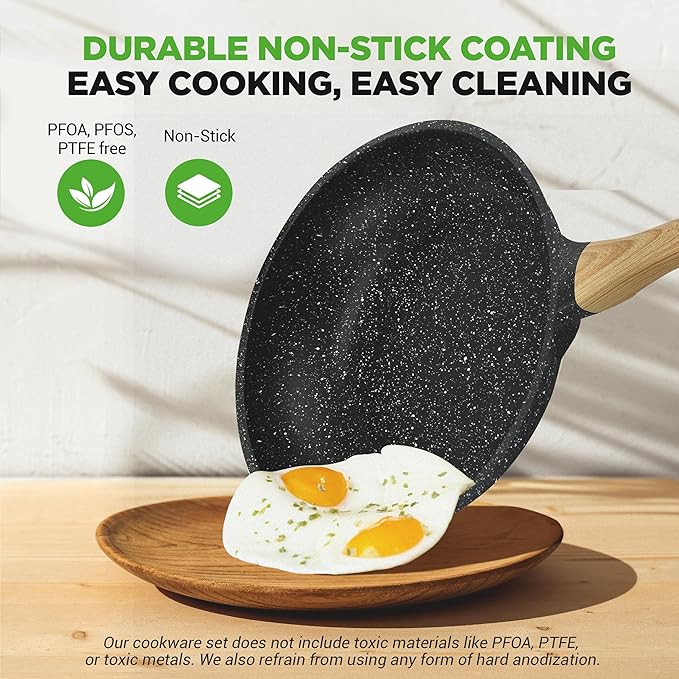 NutriChef 22-Piece Black Marble Non-Stick Cookware and Bakeware Set - Professional Home Kitchen Collection with Multi-Sized Pots, Pans, and Heat-Resistant Tools