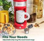 BELLA Dual Brew Single Serve Coffee Maker, Brews both Kcup and Ground Coffee, Large 14oz Capacity, Easy One Touch, Auto Shutoff, Red