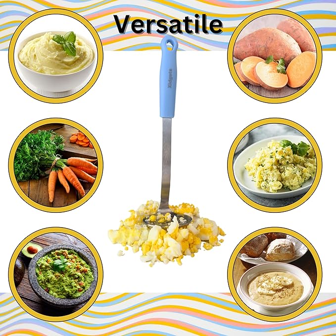 Mini & Medium Masher Box Set. Avocado & Small Potato Mashers. Heavy Duty, Stainless Steel, Dishwasher Safe. Ideal Kitchen Utensils. Compact & Durable. Kitchen Essentials. (Sky Blue/Zippy Green)