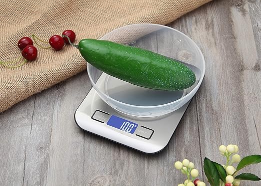 Digital Kitchen Scale,Food Scale for Meat Baking Weighter,Unit Gram OZ lb Up 11 lb(1g-5KG),Silver Stainless Steel Anti-Fingerprint with Accuracy LCD Display for Cooking Black(Include AAA Battery)