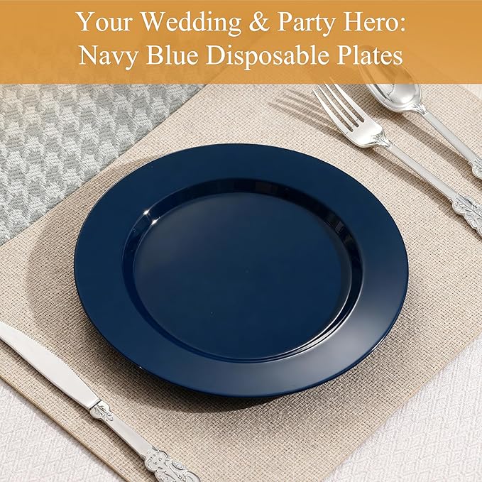 Goodluck 100PCS Navy Blue Plastic Plates, 10.25 Inch Dinner Plate Heavy Duty Disposable Plastic Plates for 100 Guests Party, Wedding, Birthday & Daily Use and New Year Events