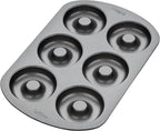 Wilton 6-Cavity Doughnut Baking Pan, Makes Individual Full-Sized 3 3/4" Donuts or Baked Treats, Non-Stick and Dishwasher Safe, Enjoy or Give as Gift, Metal (1 Pan)