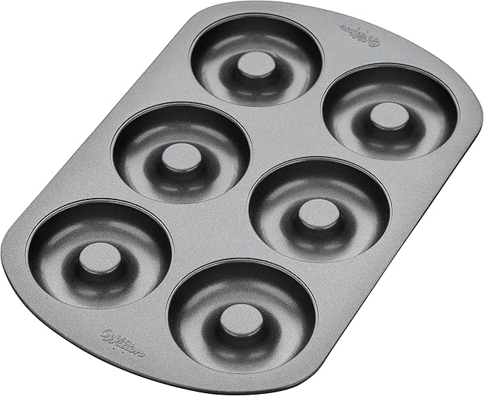 Wilton 6-Cavity Doughnut Baking Pan, Makes Individual Full-Sized 3 3/4" Donuts or Baked Treats, Non-Stick and Dishwasher Safe, Enjoy or Give as Gift, Metal (1 Pan)