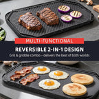 Caannasweis Nonstick Griddle Grill Pan, 19.5" x 11" Reversible Griddle Pan for Stove Top, Grill, or Campfire, Two Burner Cast Aluminum Grill, Rectangular Baking Flat and Ribbed Griddle Plate
