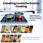 OMEO Portable Double Induction Cooktop 2 Burner Electric Cooktop, Touch Control 110V Induction Cooker with Safety Lock, Pause, Auto Shutoff Timer Setting, 9 Heating Level and Overheating Protection