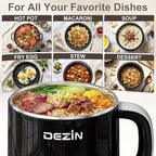 Dezin Hot Pot Electric with Steamer, Rapid Noodles Cooker, Stainless Steel Electric Pot 1.6 Liter, Perfect for Ramen, Egg, Dumpling, Soup, Oatmeal with Temperature Control and Keep Warm Function