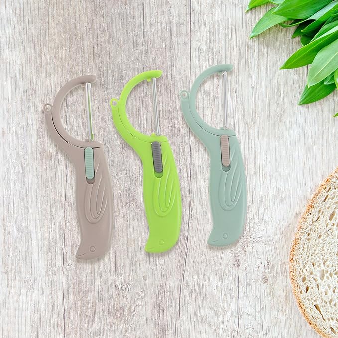 Abaodam 3pcs Rotating Multi-function Vegetable Fruit Peeler Set with Stainless Steel Blades for Peeling Slicing and Grating Kitchen Use in Khaki Blue and Green