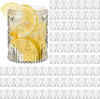 Qinyoung 100 Plastic Vintage Drinking Glasses 8.5oz Stemless Retro Embossed Wine Glasses Shatterproof Reusable Cups for Baby Shower Wedding Reception Grand Event Party (Clear)