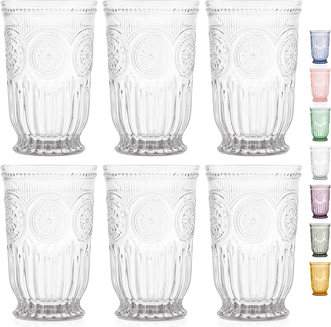 Yungala Clear Highball Glasses Set of 6 Tall Drinking Glasses 10 oz