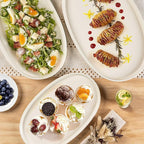 theterra Ceramic Serving Platter, 15.6"/14.4"/12.2" Oval Serving Dishes for Entertaining, Oven Safe, Microwave Safe, Serving Plates Set of 3 for Wedding, Party, Turkey, Beige