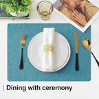 Homaxy Cloths Placemats for Dining Table Set of 8, Heat Resistant Washable Cotton Linen Blend Table Mats, Easy to Clean Place Mats for Indoor Outdoor Party Kitchen Decoration, 13" x 19", Teal