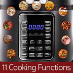 MegaChef 6 Quart 11-in-1 Electric Pressure Cooker, Multi-Cooker with Stainless Steel Crock, 11 Preset Functions
