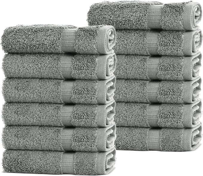 Chakir Turkish Linens | Hotel & Spa Quality 100% Cotton Premium Turkish Towels | Soft & Absorbent (12-Piece Washcloths, Gray)