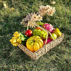 Wicker Picnic Basket with Handles, Wicker Baskets with Wooden Base for Picnic, Camping & Storage Basket