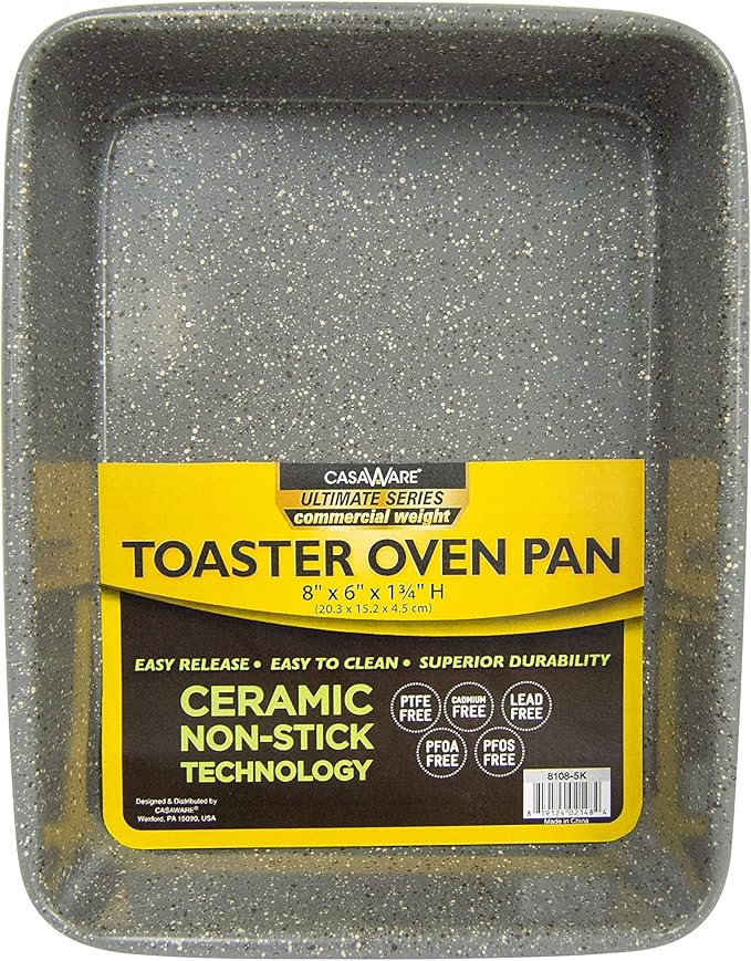 casaWare 8 x 6 x 1.75-Inch Toaster Oven Ultimate Series Commercial Weight Ceramic Non-Stick Coating Pan (Silver Granite)