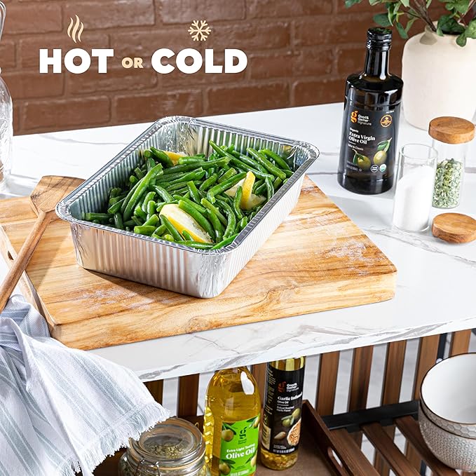 PLASTICPRO 50 Pack Aluminum Pans 9'' x 13" Disposable Pans with Covers Heavy Duty 10 lb Foil Pans for Baking and Cooking