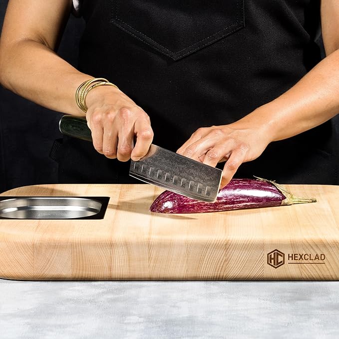 HexClad Nakiri Knife, 6.5-Inch Japanese Damascus Stainless Steel Blade, Pakkawood Handle