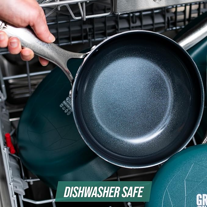 Blue Diamond 20 Piece Cookware and Bakeware Set, Diamond Infused PFAS-Free Ceramic Nonstick Pots and Pans, Durable Nontoxic Metal Utensil Safe & Scratch Resistant, Dishwasher & Oven Safe, Green