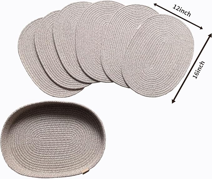 Placemats Set of 6 Oval – Woven Boho Farmhouse Table Mats for Dining Table for 6, Kitchen Decor, Washable and Handmade Rustic Table Accessories (16 * 12, Taupe Mix)
