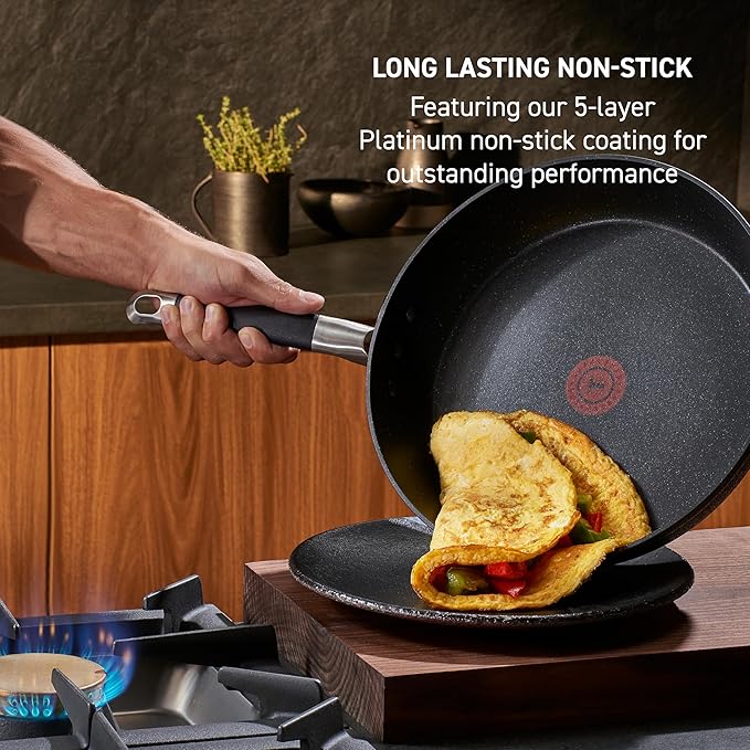 T-Fal Stone Force Platinum Non Stick Fry Pan Set 2 Piece, 8 inch and 10.5 inch, Oven Broiler Safe 400°F, Cooking Frying Pans, Kitchen Skillets, Pots and Pans Set Nonstick, Dishwasher Safe, Black